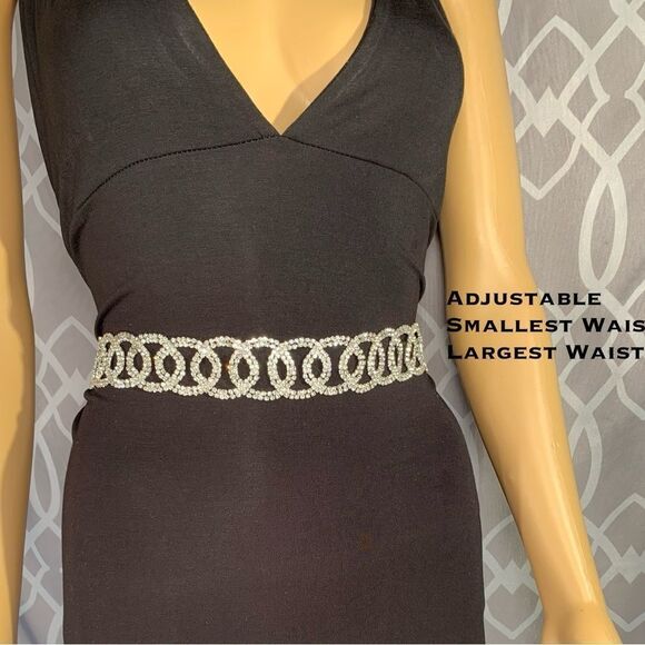SHEIN S:XXL Black Long Halter Dress With Slit & Rhinestone Link adjustable Belt - Picture 5 of 9